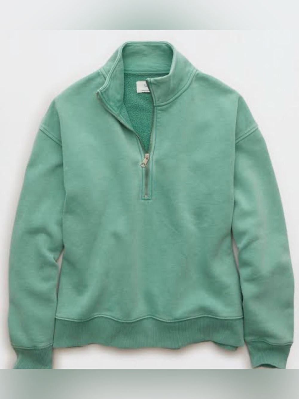 AE Everyday Luxe Quarter-Zip Pullover Sweatshirt in Willow Green. Size Medium